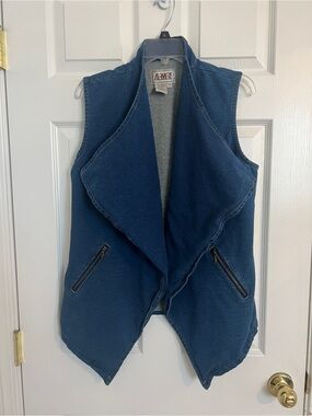 AMX 90's Waterfall Denim Zip Pocket Drape Vest Women's Medium